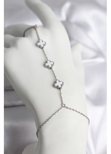 Erb 316L Çelik Gümüş Renk Beyaz Yonca Model Kadın Şahmeran