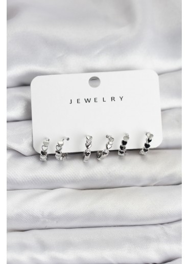 Erb Gümüş Renk Pirinç Minimal Kalp Detaylı Kadın Küpe Seti