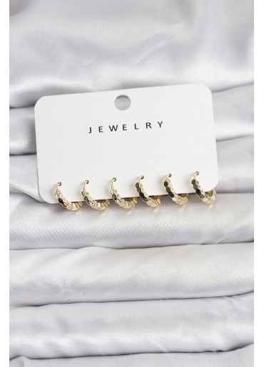 Erb Gold Renk Pirinç Minimal Petek Detaylı Kadın Küpe Seti