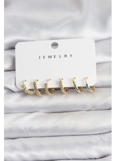 Erb Gold Renk Pirinç Zirkon Taşlı Kadın Küpe Seti