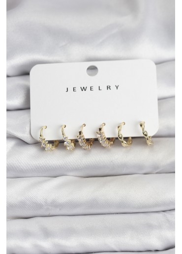 Erb Pirinç Gold Renk Zirkon Taşlı Kadın Küpe Seti