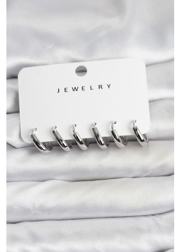 Erb Gümüş Renk Pirinç Halka Kadın Küpe Seti