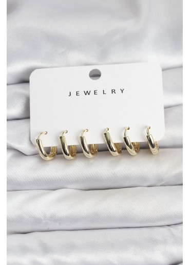 Erb Gold Renk Pirinç Halka Kadın Küpe Seti