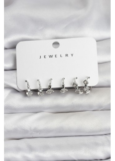 Erb Gümüş Renk Pirinç Yıldız Modelli Kadın Küpe Seti