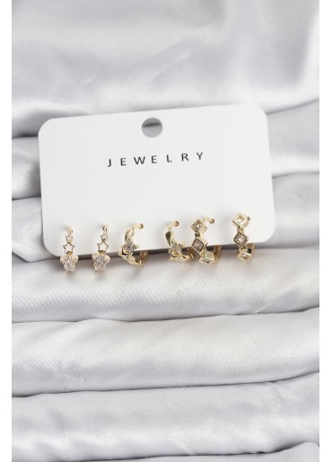 Erb Gold Renk Pirinç Yıldız Modelli Kadın Küpe Seti