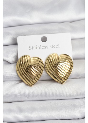 Erb 316L Çelik Gold Renk Kalp Model Kadın Küpe