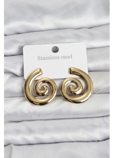 Erb 316L Çelik Gold Renk Sarmal Modelli Kadın Küpe