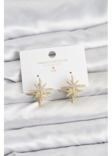 Erb Gold Renk Pirinç Çift Taraflı Kutup Yıldızı Kadın Küpe