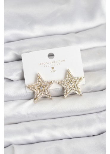 Erb Gold Renk Pirinç Zirkon Taşlı Yıldız Model Kadın Küpe