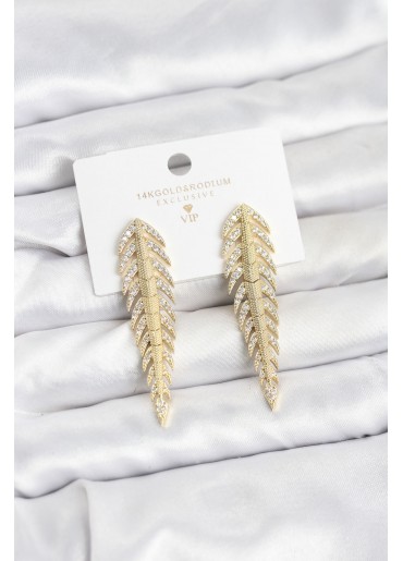 Erb Pirinç Gold Renk Balık Sırtı Model Zirkon Taşlı Kadın Küpe