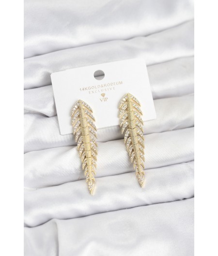 Erb Pirinç Gold Renk Balık Sırtı Model Zirkon Taşlı Kadın Küpe Erb Pirinç Gold Renk Balık Sırtı Model Zirkon Taşlı Kadın Küpe