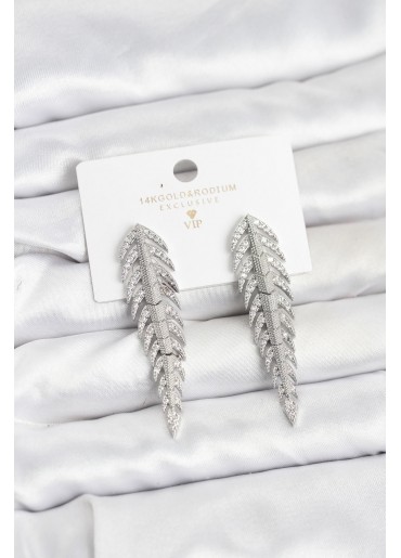 Erb Pirinç Gümüş Renk Balık Sırtı Model Zirkon Taşlı Kadın Küpe