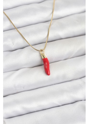 Erb 316L Çelik Gold Renk Kapya Kırmızı Biber Model Kadın Kolye