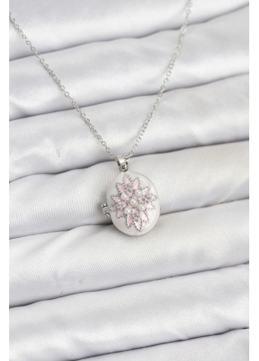 Erb 316L Çelik Gümüş Renk Pembe Lotus Model Kadın Küpe