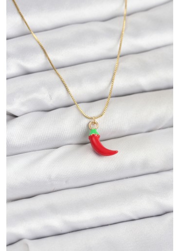 Erb Pirinç Gold Renk Kırmızı Kapya Biber Model Kadın Kolye