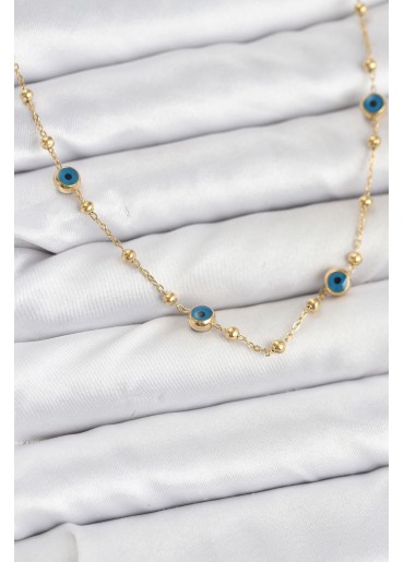 Erb 316L Çelik Gold Renk Nazarlı Ve Topçuklu Model Kadın Kolye