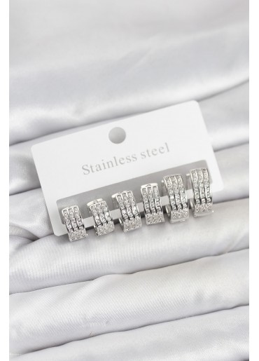 Erb 316L Çelik Zirkon Taşlı Gümüş Renk Halka Küpe Seti