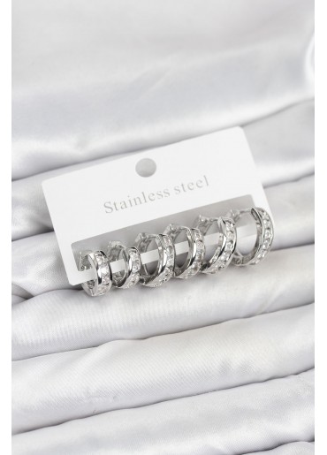 Erb 316L Çelik Gümüş Renk Su Yolu Halka Küpe Seti