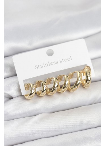 Erb 316L Çelik Gold Renk Zirkon Taşlı Kutup Yıldızı Model Halka Küpe Seti