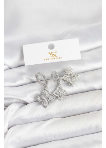 Erb Pirinç Gümüş Renk Yonca Model YSX Trio Küpe Seti