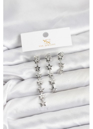 Erb Pirinç Gümüş Renk Yıldız Model YSX Trio Küpe Seti