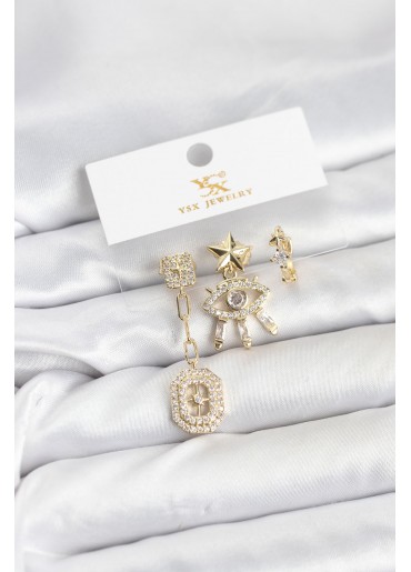 Erb Pirinç Gold Renk Göz Ve Kutup Yıldızı Model YSX Trio Küpe Seti