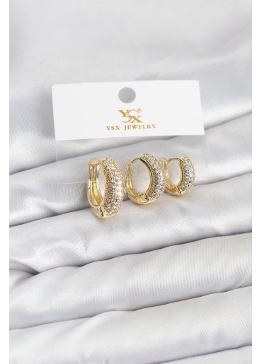 Erb Pirinç Gold Renk Zirkon Taşlı Halka Model YSX Trio Küpe Seti