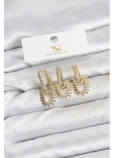 Erb Pirinç Gold Renk Zirkon Taşlı Vintage Model YSX Trio Küpe Seti
