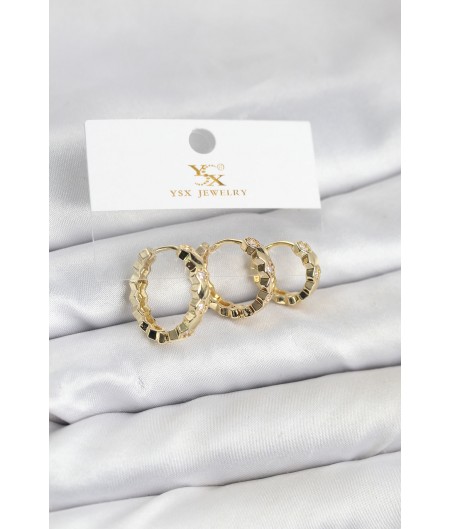 Erb Pirinç Gold Renk Zirkon Taşlı Petek Halka Model YSX Trio Küpe Seti