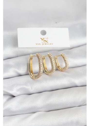 Erb Pirinç Gold Renk Zirkon Taşlı Halka Model YSX Trio Küpe Seti