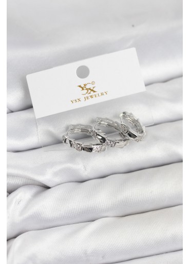 Erb Pirinç Gümüş Renk Zirkon Taşlı Halka Yılan Model YSX Trio Küpe Seti