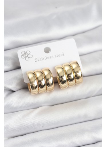 Erb 316L Çelik Gold Renk 3\'lü Görünüm Kadın Küpe