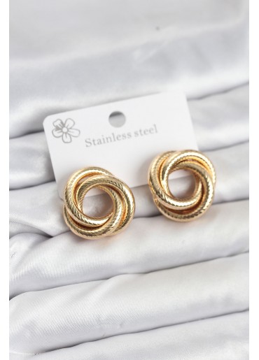 Erb 316L Çelik Gold Renk Lazerli Sarmal Halka Kadın Küpe