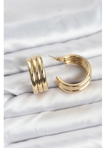 Erb 3\'lü Görünüm 316L Çelik Gold Renk Kadın Küpe