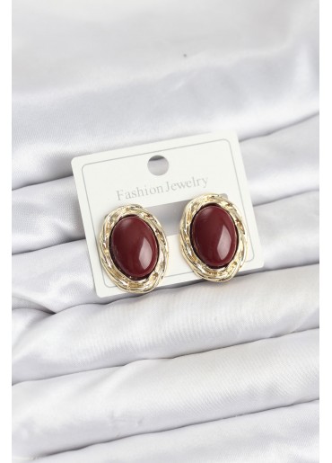 Erb Pirinç Gold Renk Bordo Model Vintage Kadın Küpe