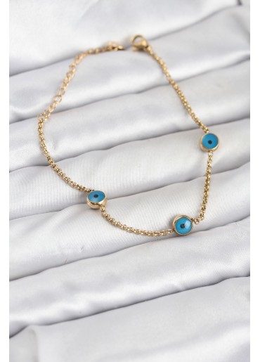 Erb 316L Çelik Gold Renkli Nazar Boncuk Model Kadın Bileklik