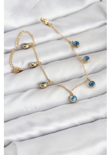 Erb 316L Çelik Gold Renk Minimal Nazar Model Kadın Bileklik