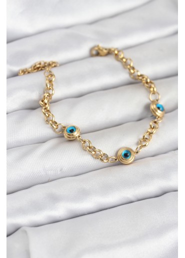 Erb 316L Çelik Nazar Model Gold Renk Kadın Bileklik