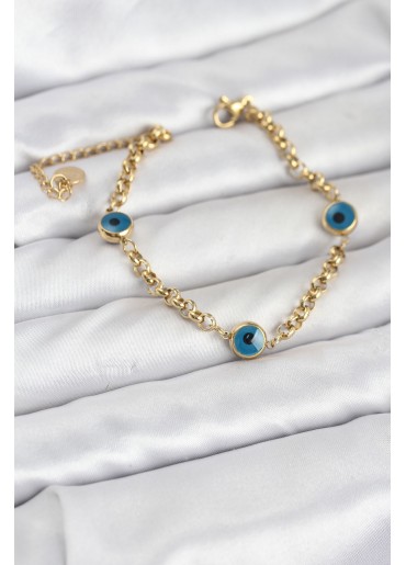 Erb 316L Çelik Nazar Model Gold Renk Kadın Bileklik