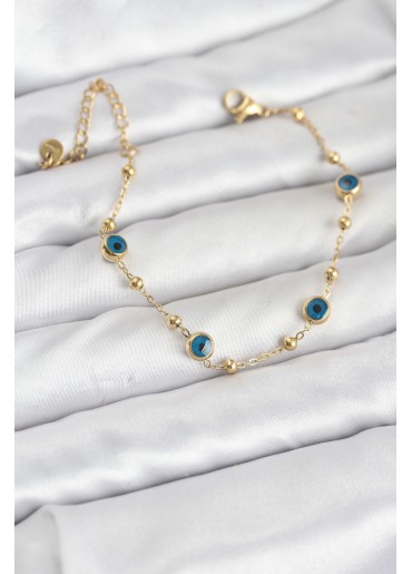 Erb 316L Çelik Gold Renk Topçuklu Nazar Model Kadın Bileklik