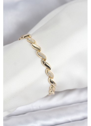 Erb Gold Renk Sıralı Damla Model Zirkon Taşlı Pirinç Kadın Bileklik