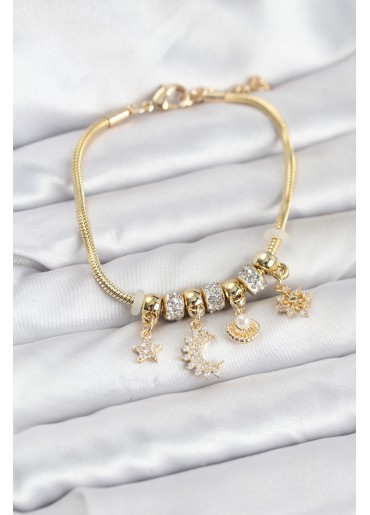 Erb Pirinç Gold Renk Ay Charm Model Charmlı Kadın Bileklik