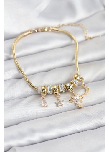 Erb Pirinç Gold Renk Kalpli Model Charmlı Kadın Bileklik