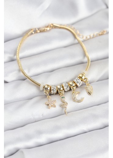 Erb Pirinç Gold Renk Yılan Charmlı Kadın Bileklik