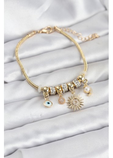 Erb Pirinç Gold Renk Güneş Charmlı Kadın Bileklik