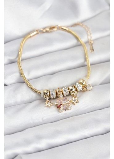 Erb Pirinç Gold Renk Renkli Yıldız Charmlı Kadın Bileklik
