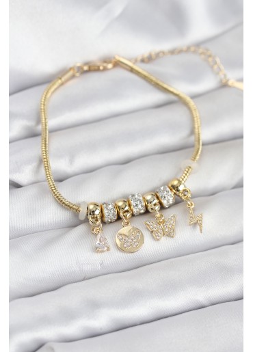Erb Pirinç Gold Renk Kelebek Charmlı Kadın Bileklik