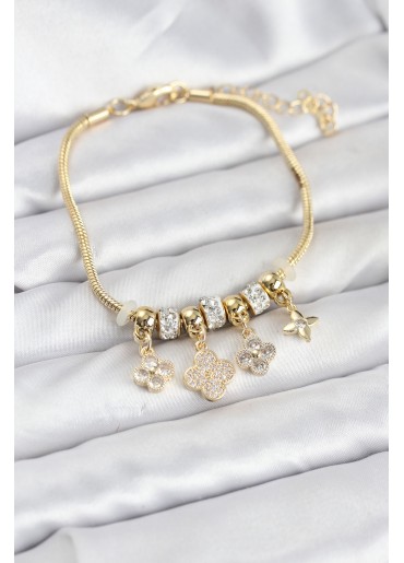 Erb Pirinç Gold Renk Yonca Model Kadın Bileklik