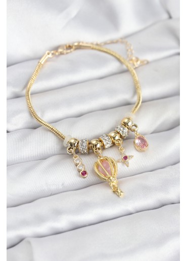 Erb Pirinç Gold Renk Uçan Balon Charmlı Kadın Bileklik