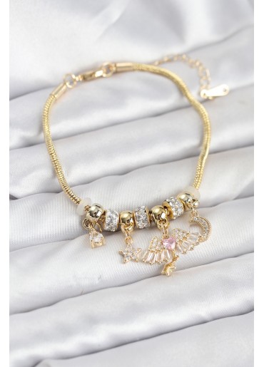 Erb Pirinç Gold Renk Kanatlı Charmlı Kadın Bileklik